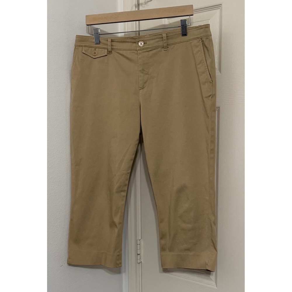Lauren Ralph Lauren Petite Khaki Chino Capri Pants sz 12P Tan Stretch Cotton